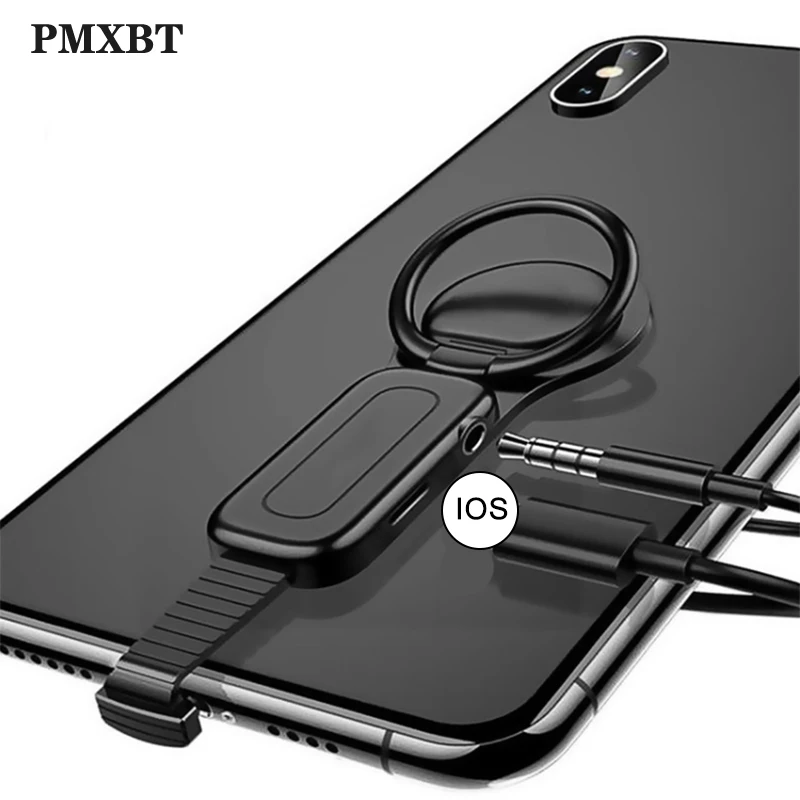Для iPhone X 7 8 XS Max адаптер аудио Зарядка 2 в 1 с кольцом держатель телефона Отрегулируйте OTG освещение зарядное устройство для наушников AUX разъем