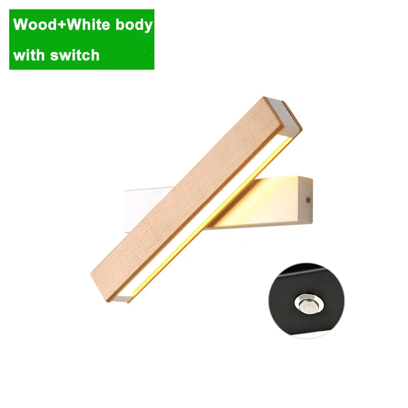 Wood-White - switch Деревянный современный светодиодный настенный светильник, вращающийся бра, 110 В, 220 В, туалетный светильник, настенный светильник для спальни, прямой креативный светильник ZBD0027 - Цвет абажура: Wood-White - switch