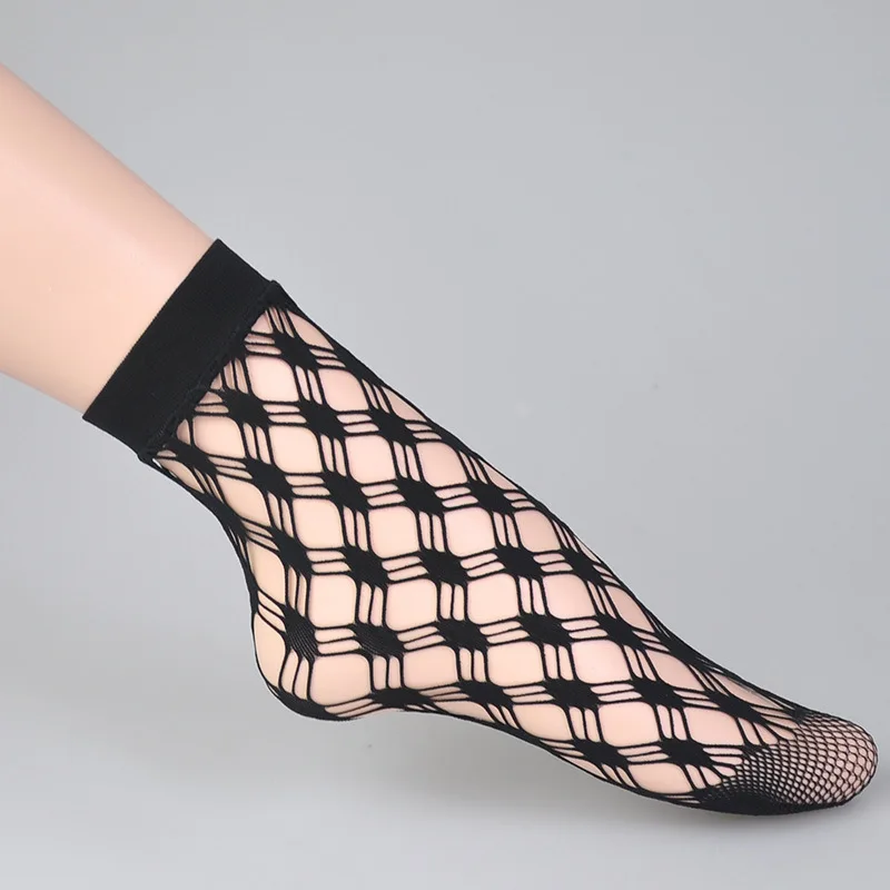 

Autumn Women's Ladies Autumn Sexy Mesh Silk Socks for Female Ultrathin Transparent Nylon Short Socks with Lace High Elasticity
