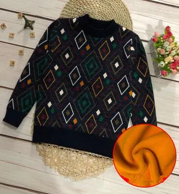 MY05 fleece sweater Зимняя детская одежда свитера для мальчиков Повседневные вязаные свитера для мальчиков с воротником-стойкой из плотного флиса и хлопка - Цвет: MY05 fleece sweater