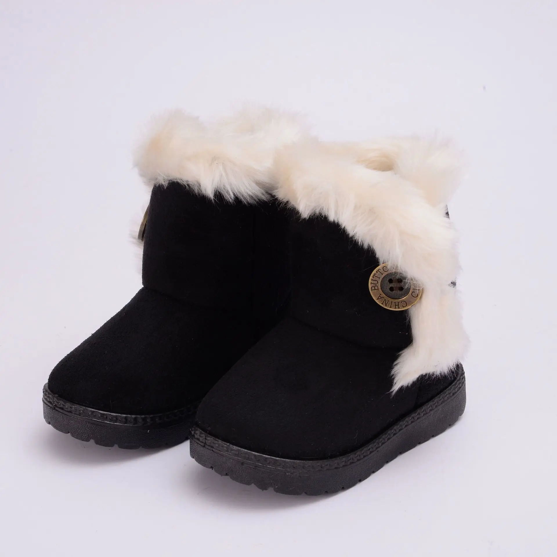 Зимние сапоги для девочек; зимняя теплая детская обувь на плоской подошве с круглым носком; мягкие ботинки для маленьких детей; цвет розовый, черный; размеры 21-35