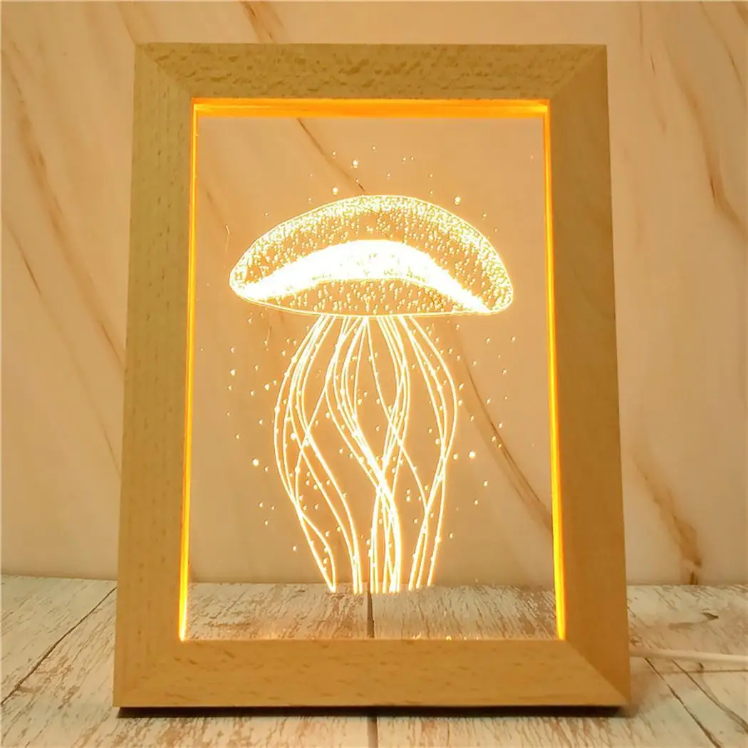 jellyfish Модная настольная фоторамка с светодиодный е-байка 36В ночной Светильник настольный компьютер, домашний декорационный цельный USB фоторамка квадратная - Цвет: jellyfish