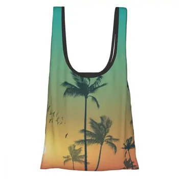 

Summer Tropical Palm Trees Eco Shopping Bag Fashion Foldable Reusable Tote Folding Pouch Convenient Storage Bag