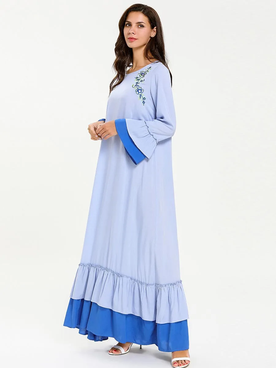 Женское мусульманское платье с оборками Abaya хиджаб рукавом колокольчиком
