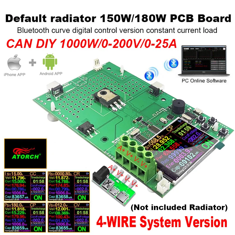 DIY PCB Board 4 Wire 1000W USB Tester Electronic Load Lithium 18650 Battery Capacity Monitor Discharge DC Power Supply Meter electronic ph meter