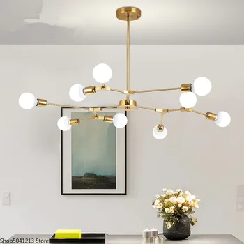 

Post Modern Living Room Golden Black Iron Chandelier Nordic Simple Lighting Creative Personality Magic Bean led Suspension Light