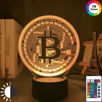 

Acrylic Led Night Light Bitcoin for Room Decorative Nightlight Touch Sensor 7 Color Changing Battery Powered Table Night Lamp 3d