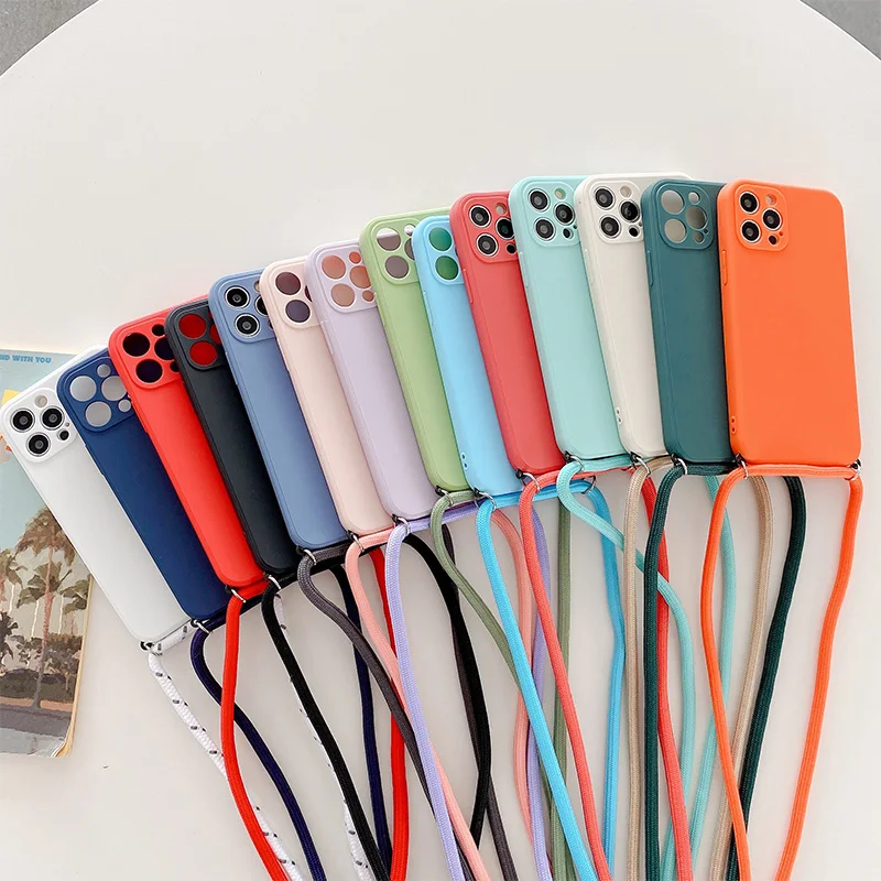 Strap Cord Chain Necklace Lanyard Case For Samsung Galaxy A32 A52 A72 5G S22 S21 Ultra Plus S20 FE Note 10 Square Silicone Cover