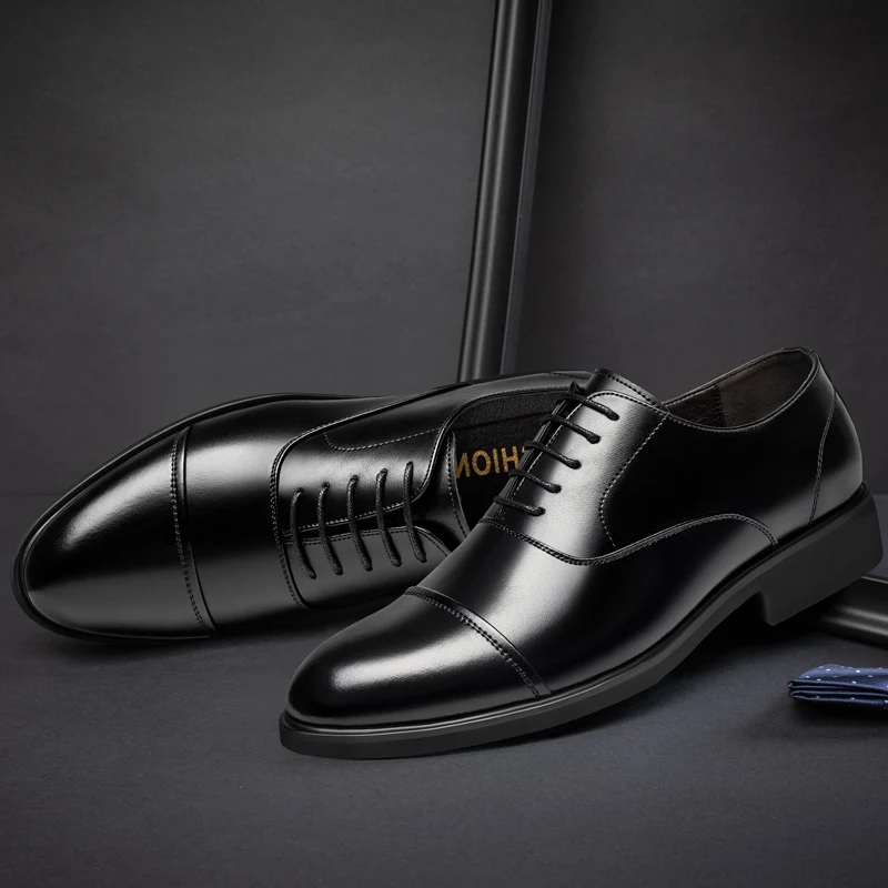 Misalwa 37-46 Men's Flat / 5 CM Heightening Elevator Shoes Business Formal Leather Shoes Man British Casual Wedding Suit Shoes