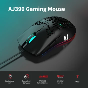 

Original Ajazz Gaming Mouse AJ390 USB Wired with 7 Keys Adjustable 16000DPI Ergonomic Design Hollowed-out Honeycomb Design White