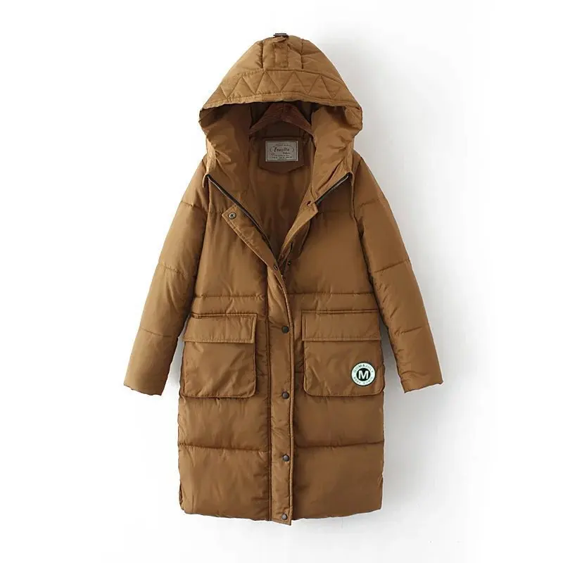 

2018 New Style Winter Korean-style Fashion Labeling Hooded Loose-Fit Mid-length Cotton Overcoat Women's