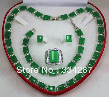 

New Listed !good Dark green Jades Necklace Bracelet Earring Jewelry Set