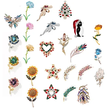 

Europe And America Inlaid Crystal High-Grade Alloy Flower Brooch Women Wild Shawl Buckle Brooch Cardigan Pin Clothing