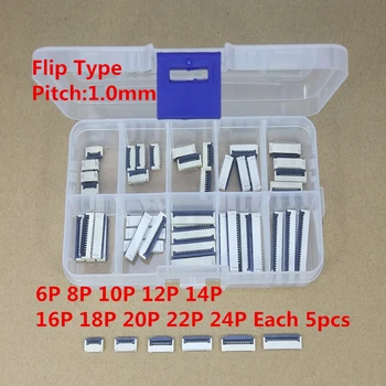 

50pcs/box FPC FFC Flat Cable Connector 1.0mm Pitch Under Clamshell Socket 4P 6P 8P 10P 12P 14P 16P 20P 22P Kits