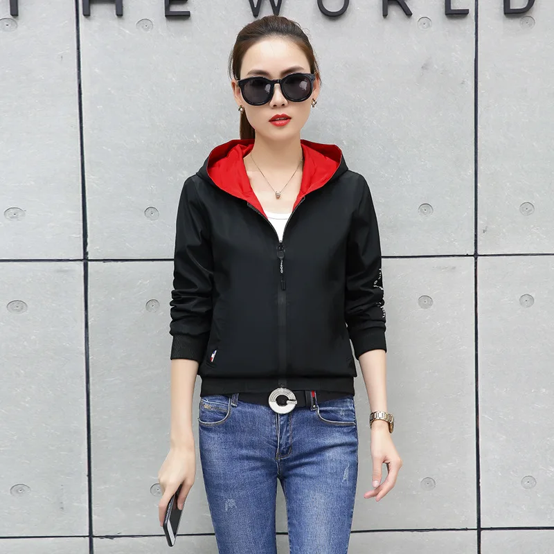 

Figure Rong Coat Women's Spring And Autumn New Style Korean-style Reversible Jacket Students Coat Women's Hooded Tops