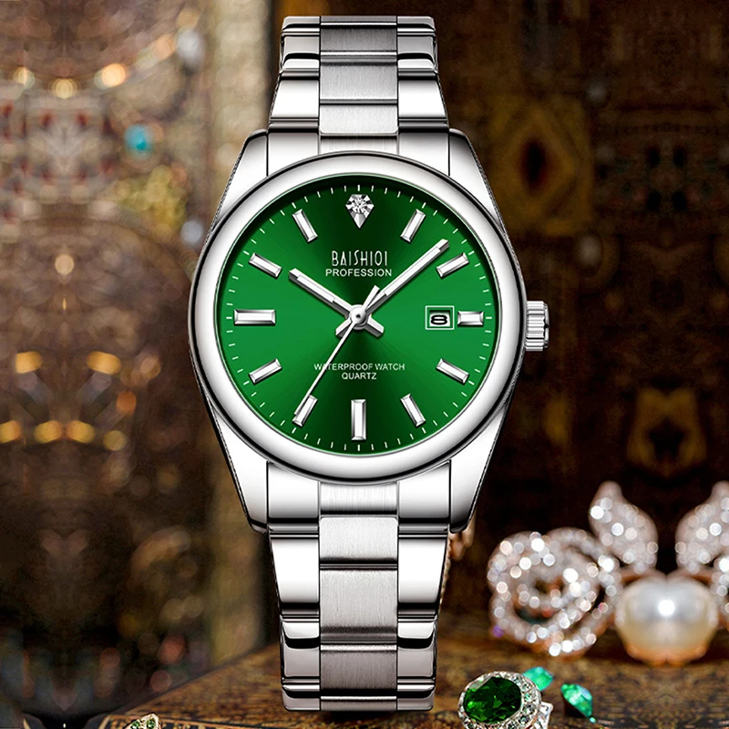 

Fashion Quartz Watch Simple Design Dial Date Watch Stainless Steel Strap Ladies Bracelet Dress Clock Reloj Mujer
