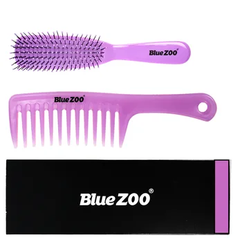 

Blue ZOO Wide-Tooth Comb Heat-Resistant Anti-Static Hairdressing Comb Tangle Teezer + Massage Comb 2-Piece Set 4 Colors Optional