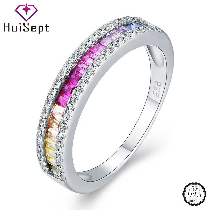 

HuiSept Fashion Women Ring 925 Sterling Silver Jewelry with Topaz Gemstone Finger Rings for Girl Wedding Party Gifts Accessories