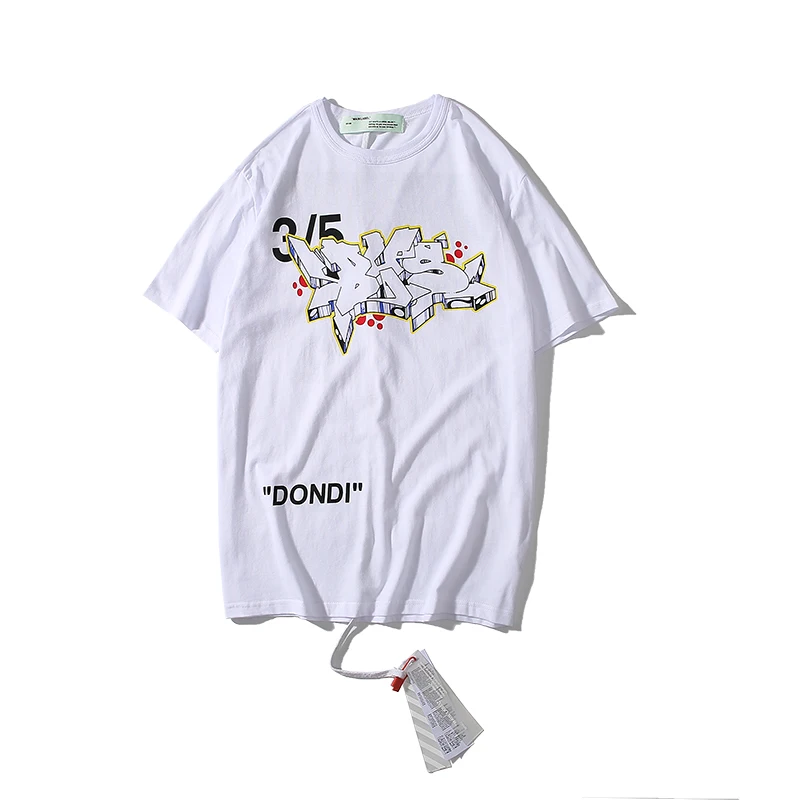 3D печать 3/5 19ss Off-White OW мужчины/женщины унисекс модные парные модели влюбленных хлопок Повседневная футболка с круглым вырезом и коротким рукавом - Цвет: Белый