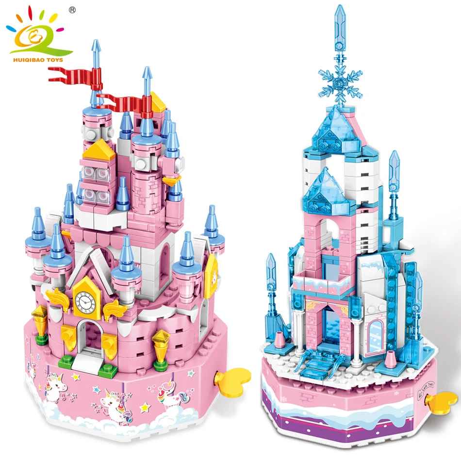 HUIQIBAO Princess Castle Music Box Model Building Block Creative MOC Queen House Bricks Set Toys for Children Girl Xmas Gift