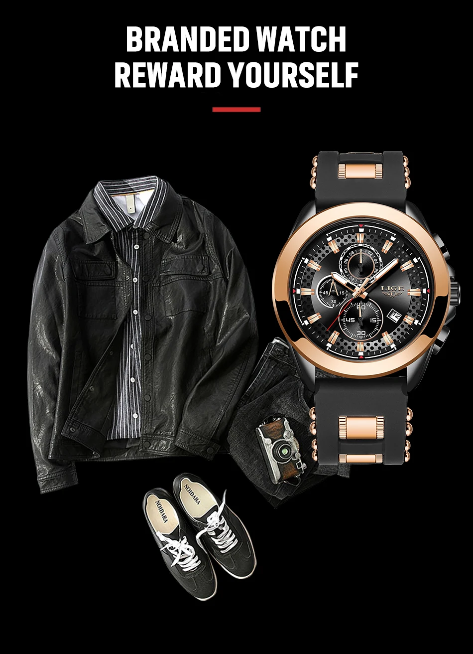 LIGE Sports Mens Watch Top Brand Luxury Waterproof Quartz Wristwatch Military Chronograph Watches for Men Date Clock Watch Man