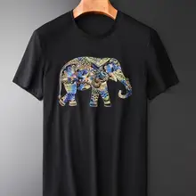 Летние мужские футболки, роскошные мужские футболки с вышитым слоном и круглым воротником с коротким рукавом размера плюс 4xl, мужские облегающие футболки
