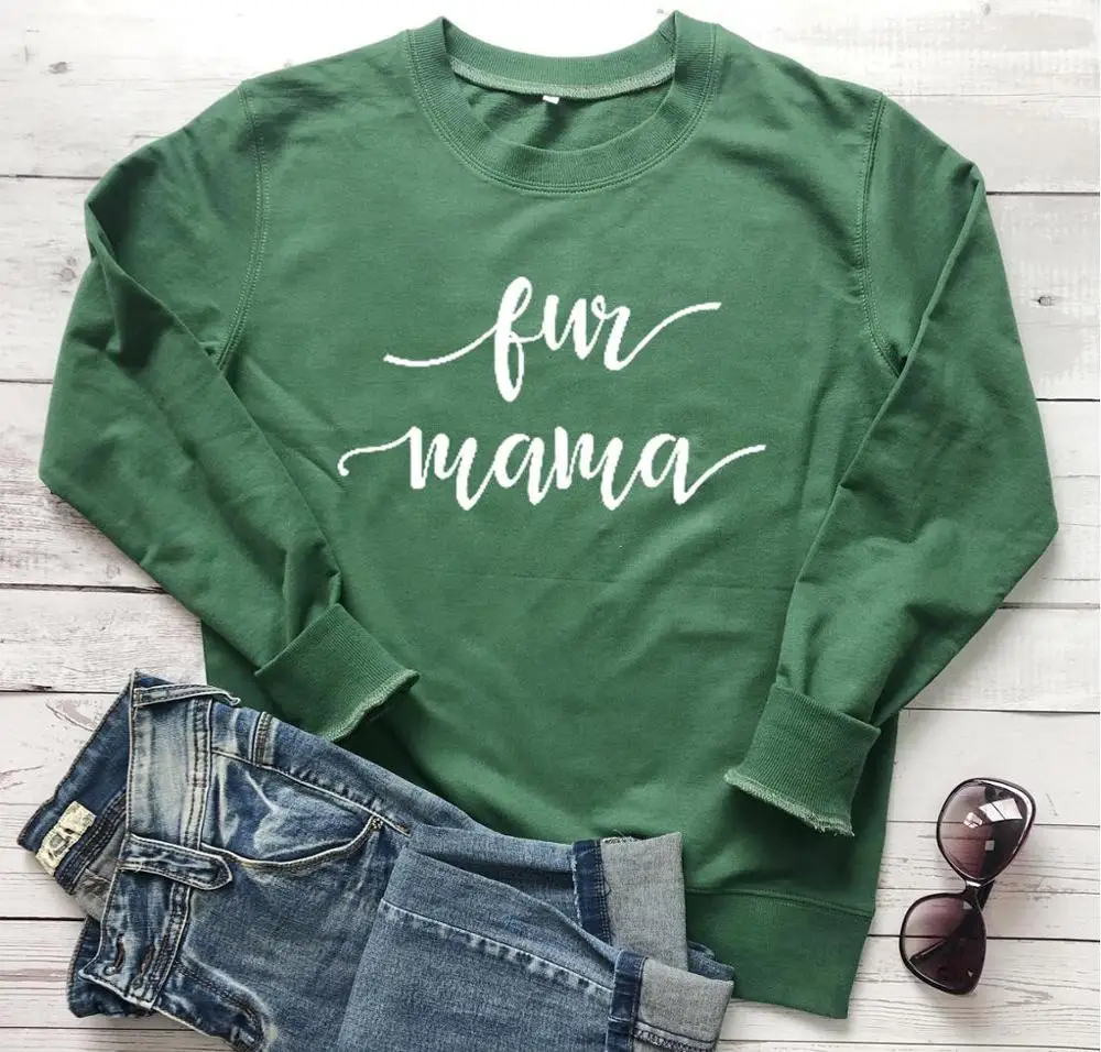 Fur Mama Dog Mom Cat Unisex Crewneck Sweatshirt mother days gift slogan women fashion pure cotton pullovers vintage cute top | Женская