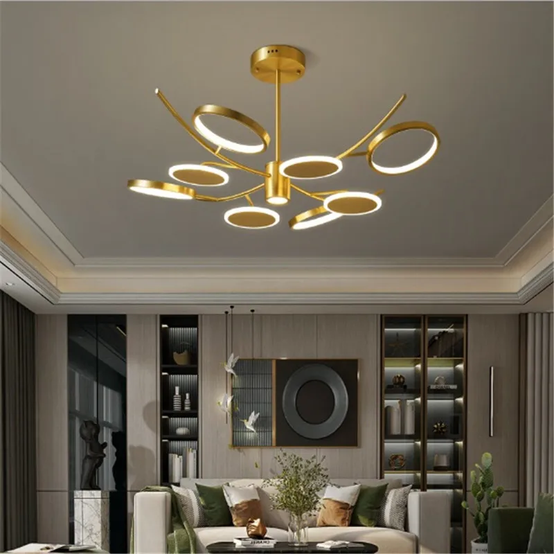

New atmospheric chandelier living room lamps all copper modern minimalist circle ring Nordic LED restaurant lights