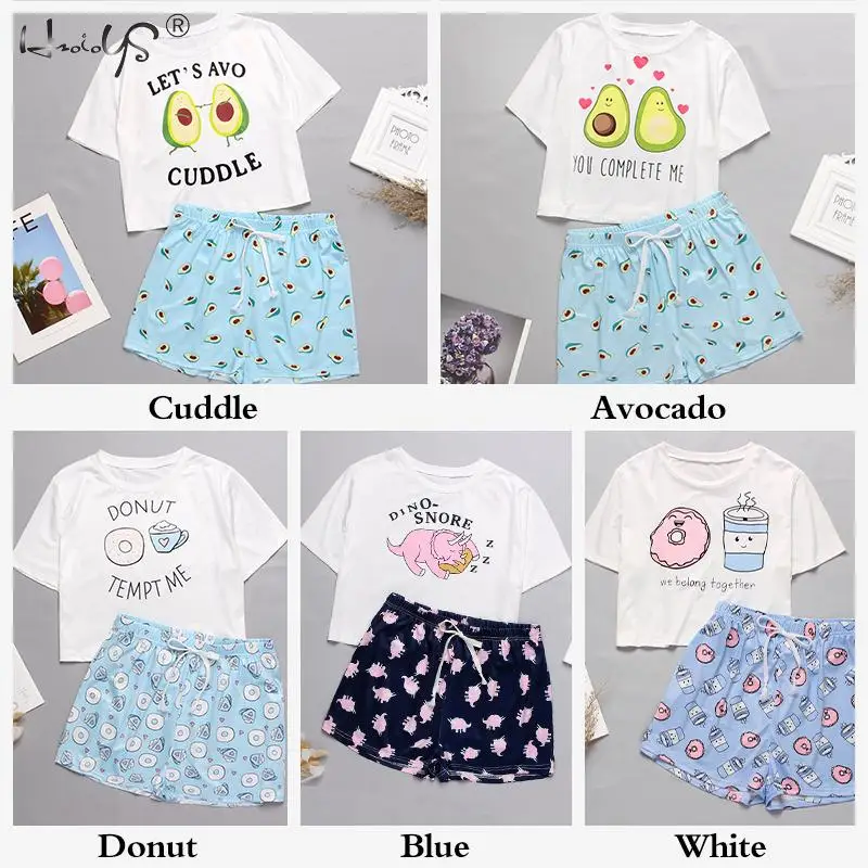 Cute Cartoon Printed Women Summer Pajamas  Cartoon Summer Short Pajamas  Women - Pajama Sets - Aliexpress