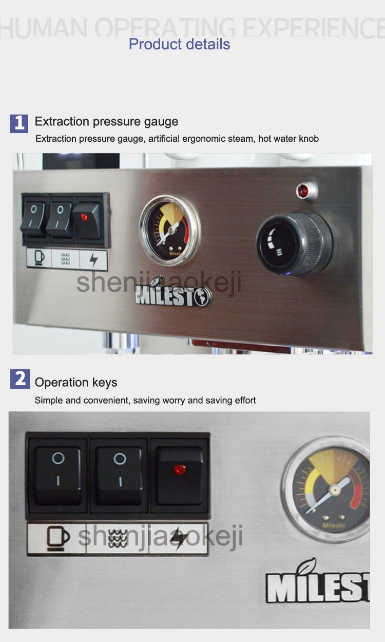 220 В полуавтоматическая кофемашина из нержавеющей стали Коммерческая EM-19-M2 итальянская кофемашина Эспрессо кофеварка 1 шт