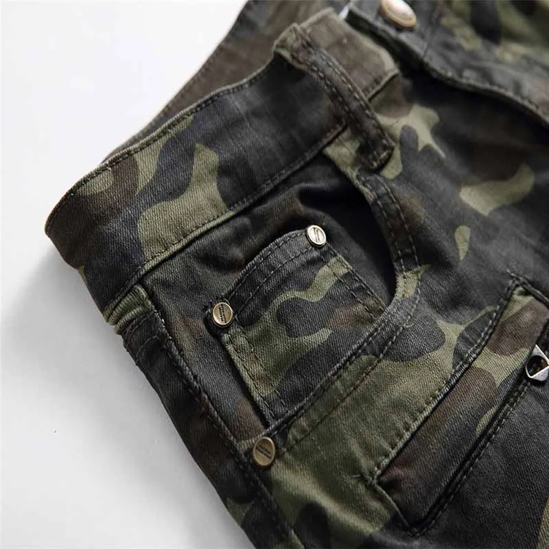 KIOVNO Men's Ripped Biker  Jeans Trousers Camouflage Straight Motorcycle Denim Pants For Male Size 28 -40 (2)