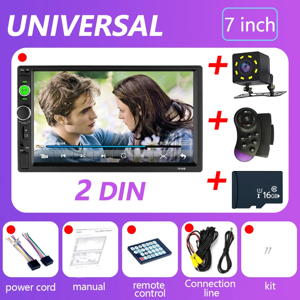 2 din Автомобильный мультимедийный плеер стерео 7 дюймов HD сенсорный экран видео mp5 плеер автомобильное радио bluetooth Камера заднего вида - Цвет: 16G SD 8cam control