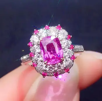 

Y622 Pink Sapphire Ring Real Pure 18 K Natural Pink Padparadscha Sapphire Gemstones 1.26ct Diamonds Stone Female Ring