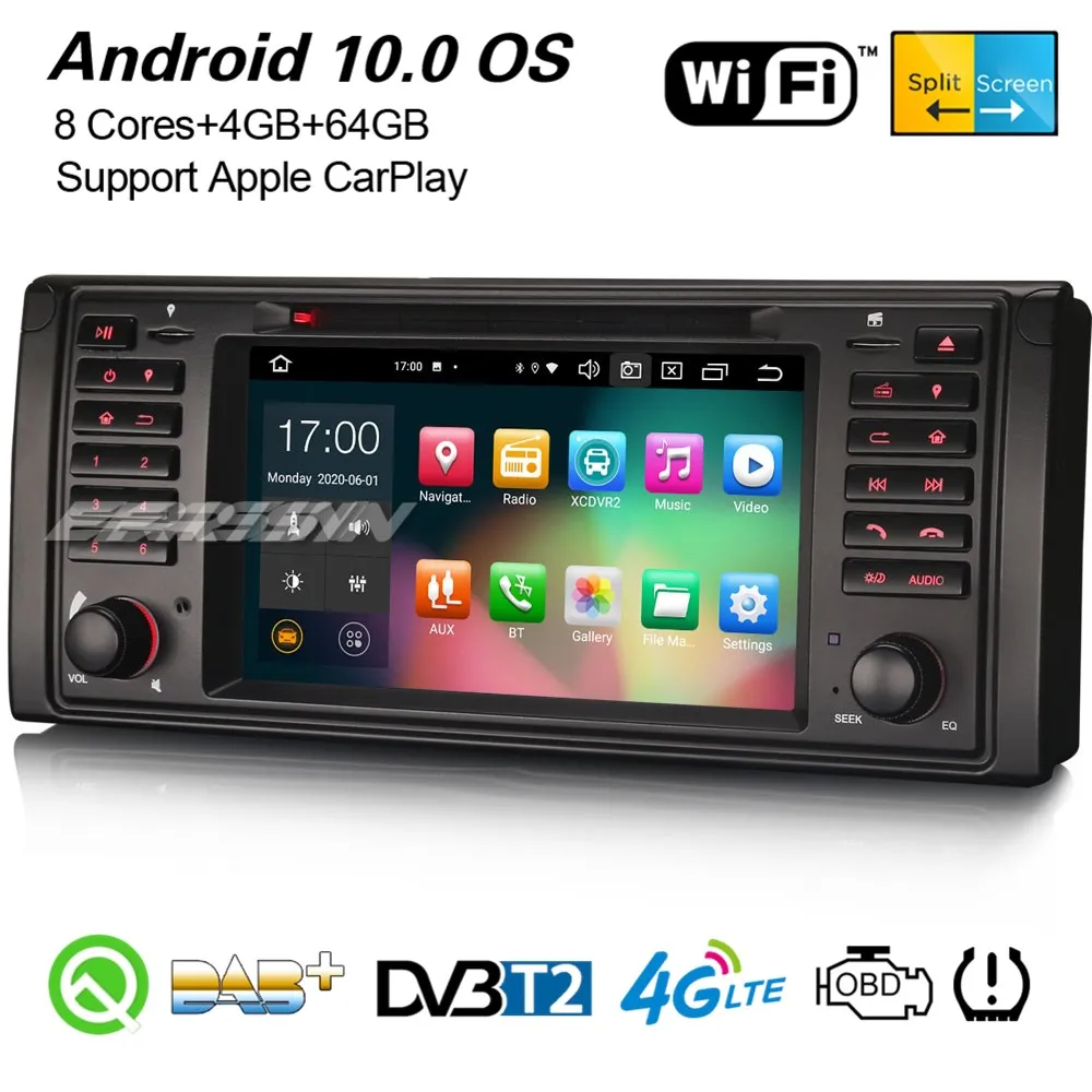 Erisin 8139 8-ядерный Android 10 0 CarPlay DAB + автомобильный стерео навигатор WiFi DVB-T2 Bluetooth OBD2 Canbus