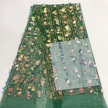 

African Lace Fabric 2019 green gig sequins Lace Fabrics High Quality net Lace Embroidery French Tulle Lace Fabric For Wedding