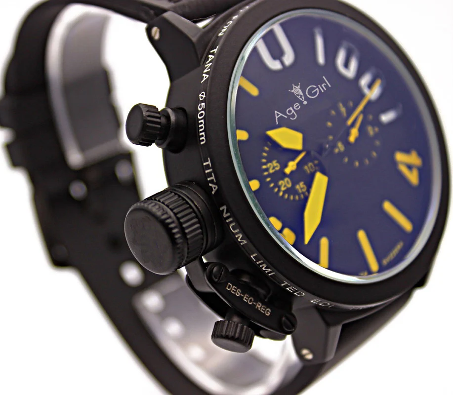 Reloj deportivo clásico para hombre, de goma negra, redondo en U, automático, con gancho izquierdo, 50mm