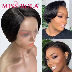 Miss Rola Pixie Straight Short Wigs Lace Part Human Hair Wigs Remy Side Part Hair Wigs Pre Plucked 150% Density