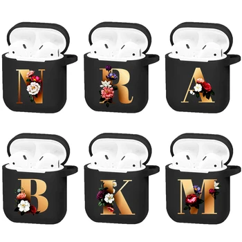 

Custom letter Fashion flower Earphone Case Charging Box Case For Apple AirPods 2 1 soft Black Protective Cover Accessories 2020