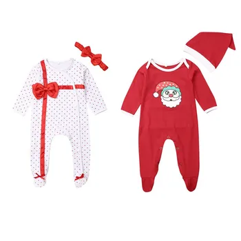 

0-12M Newborn Infant Kids Baby Girl Boy Romper Christmas Long Sleeve Jumpsuit Playsuit Hat/Headband Outfits Baby Clothes 2Pcs