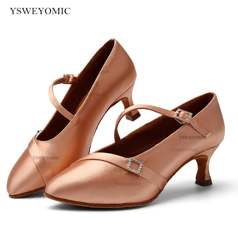 Zapatos de baile de salón para niña y mujer, calzado de satén con punta  cerrada y tacón medio de 6,5 cm, suela de gamuza para interior, zapatos de  baile de Salón Estándar|Calzado