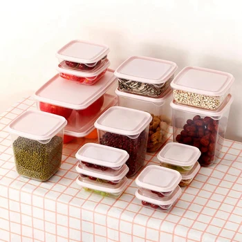 

17Pcs/Set Refrigerator Crisper Plastic Storage Box Food Container Microwavable Food Fresh Storage Box Sealed Crisper for Kitchen