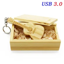  JASTER USB 3.0 LOGO customized natural wooden guitar + box 4GB 8GB 16GB 32GB 64GB wood guitars usb flash drive memory stick gift 
