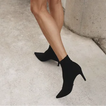 

ultra-fire slim pointed slim high-heeled socks black elastic boots