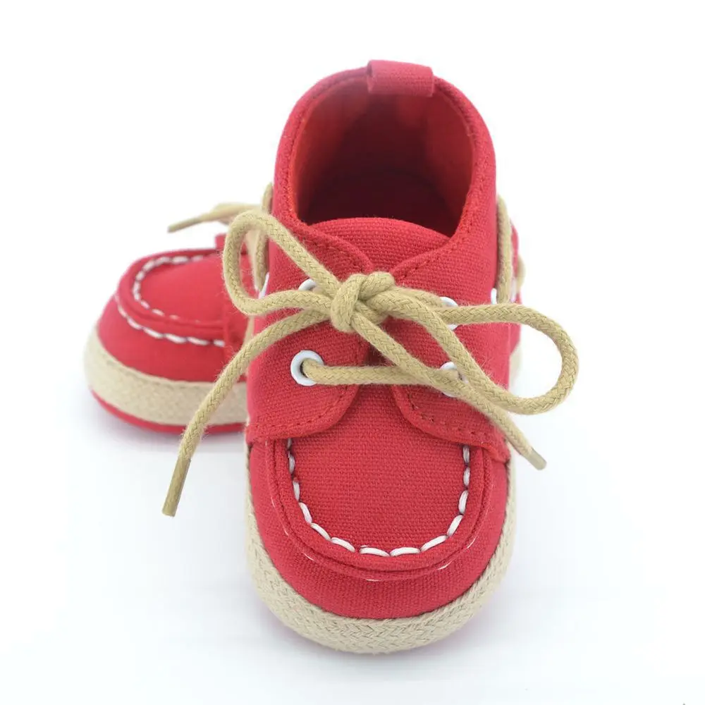 Обувь со шнуровкой на мягкой подошве для маленьких мальчиков и девочек, кроссовки, обувь для ребенка, еще не начавшего ходить - Цвет: Красный