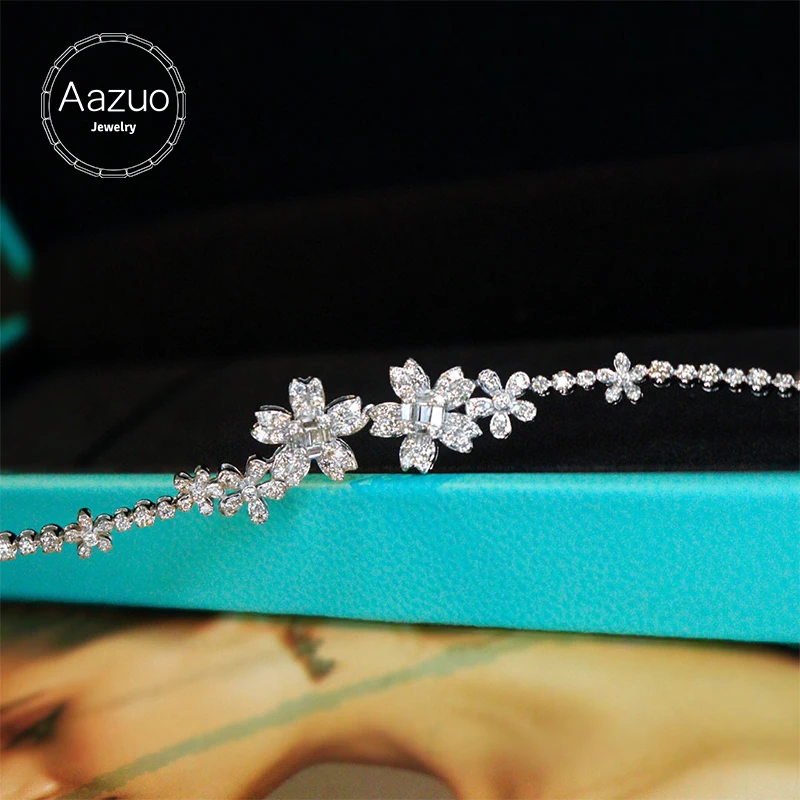 Aazuo Real 18K Pure Solid White Gold Real Diamonds 1.45ct Classic Flower Bracelet For Woman Upscale Trendy  Engagement Party