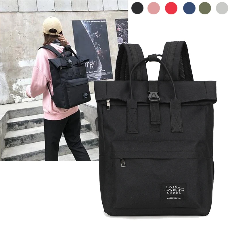 Laptop Backpack Bolsa Canvas Shoulder-Bag Travel-Bag Usb-Charging-Schoolbag Girls Woman