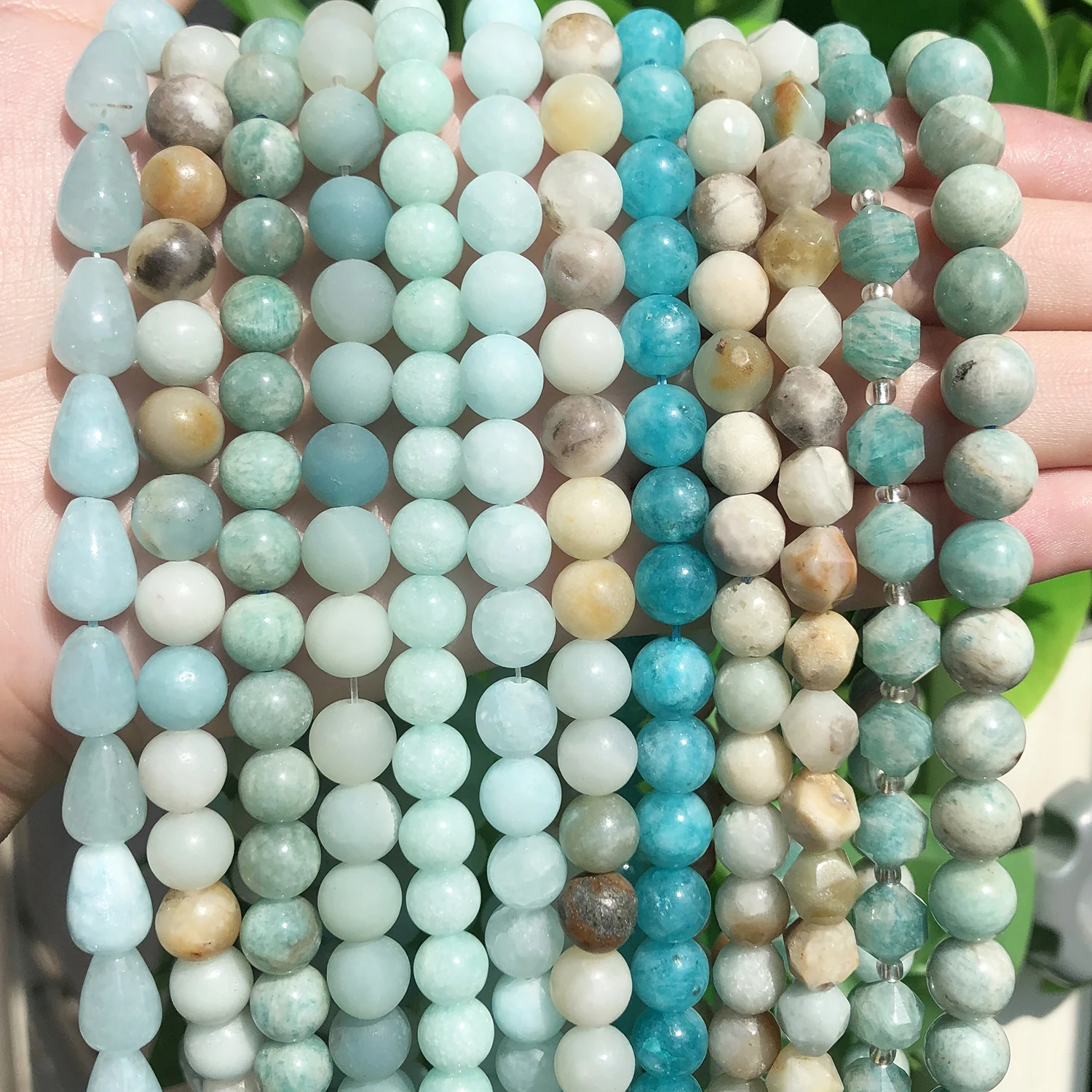 

Natural Blue Amazonite Beads Faceted Rondelles Round Loose Matte Stone Beads for Jewelry Making DIY Handmade Bracelet Charms 15'