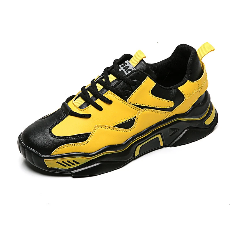 Black Yellow Модный Резиновый отражающий спортивная обувь для мужчин Низкие черные желтые кроссовки Homme удобные Schuhe Herren Roshe Run - Цвет: Black Yellow