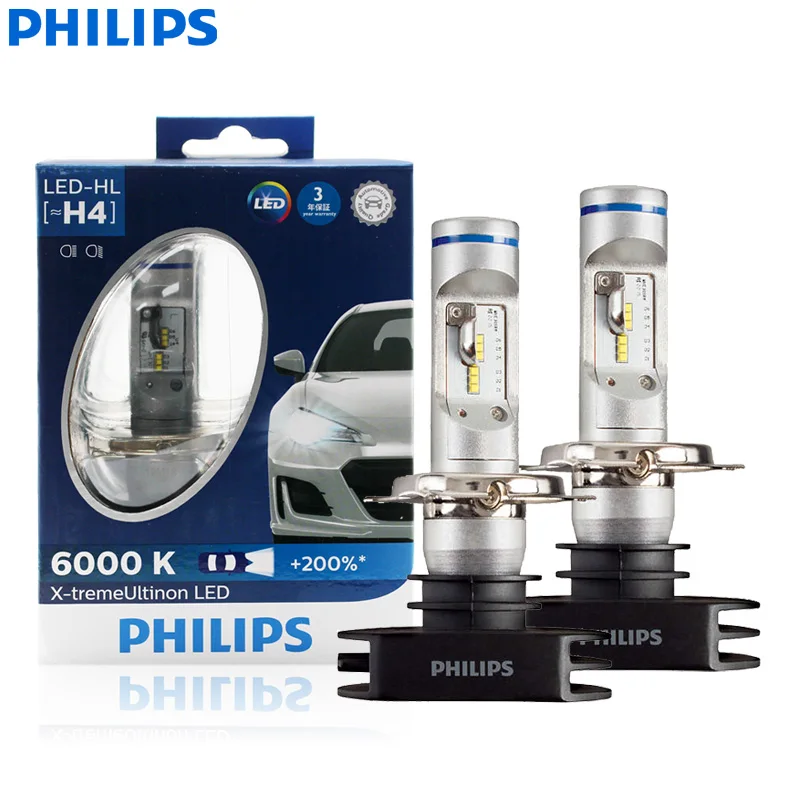 Philips X Treme Ultinon Led H4 9003 Hb2 12v bwx2 6000k Bright Car Led Headlight Auto Hl Beam 0 More Bright Twin Pack Car Headlight Bulbs Led Aliexpress