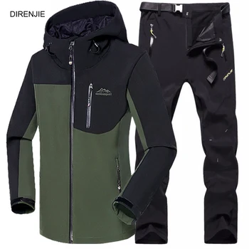 

5XL Man Fishing Winter Waterproof Trekking Camping Hiking Climb Fleece SoftShell Outdoor Jacket Pant Sports Jacket+Trouser Suit